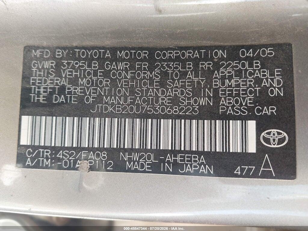 JTDKB20U753068223 2005 TOYOTA PRIUS photo no. 9