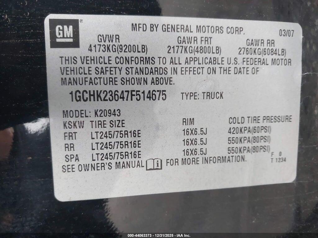 1GCHK23647F514675 2007 CHEVROLET SILVERADO 2500HD photo no. 9