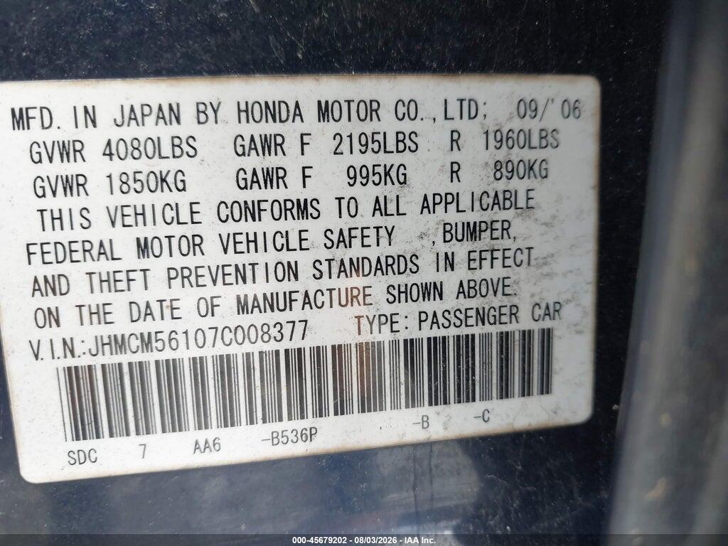 JHMCM56107C008377 2007 HONDA ACCORD photo no. 9