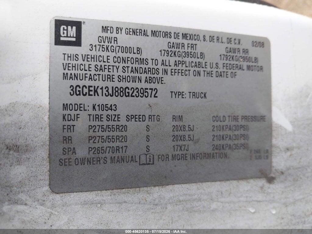 3GCEK13J88G239572 2008 CHEVROLET SILVERADO 1500 photo no. 9