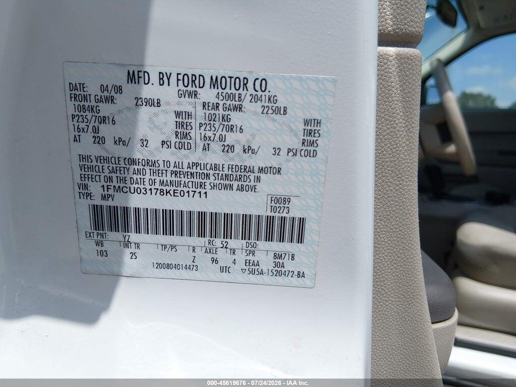 1FMCU03178KE01711 2008 FORD ESCAPE photo no. 9