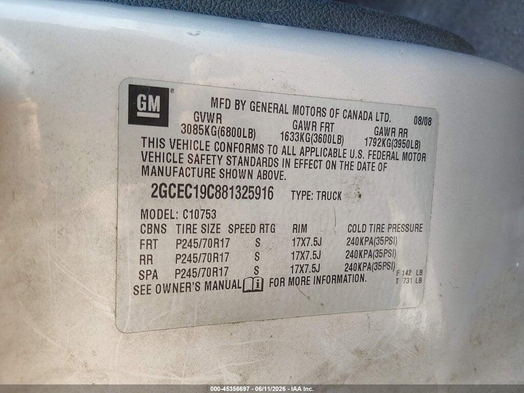 2GCEC19C881325916 2008 CHEVROLET SILVERADO 1500 photo no. 9