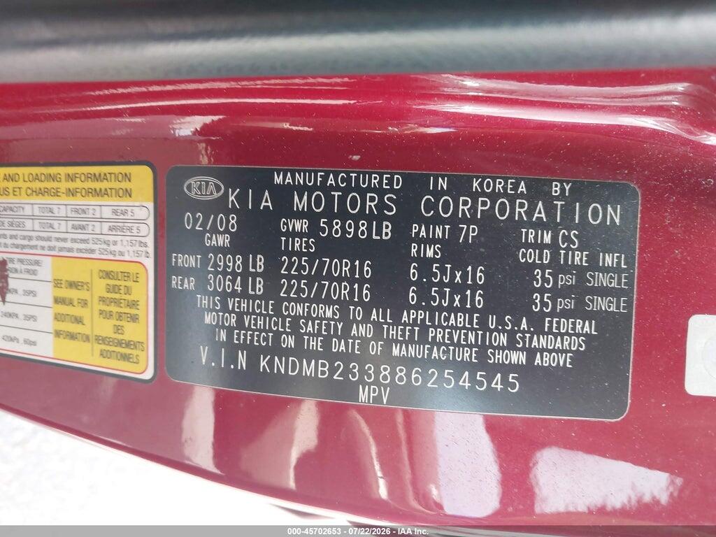 KNDMB233886254545 2008 KIA SEDONA photo no. 9
