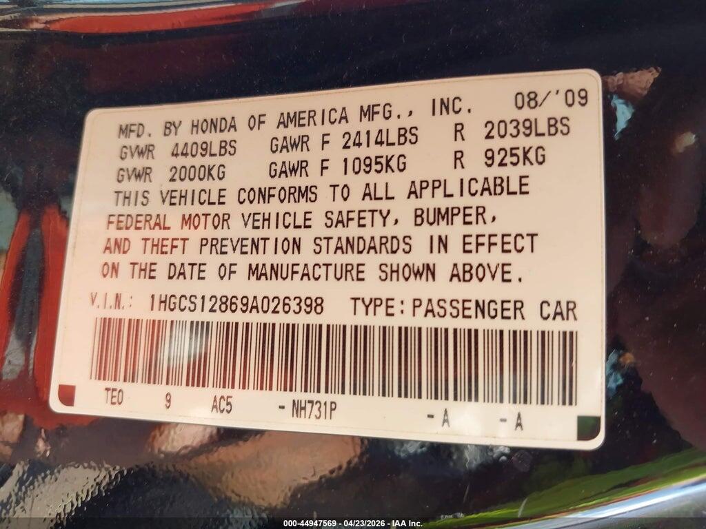 1HGCS12869A026398 2009 HONDA ACCORD photo no. 9