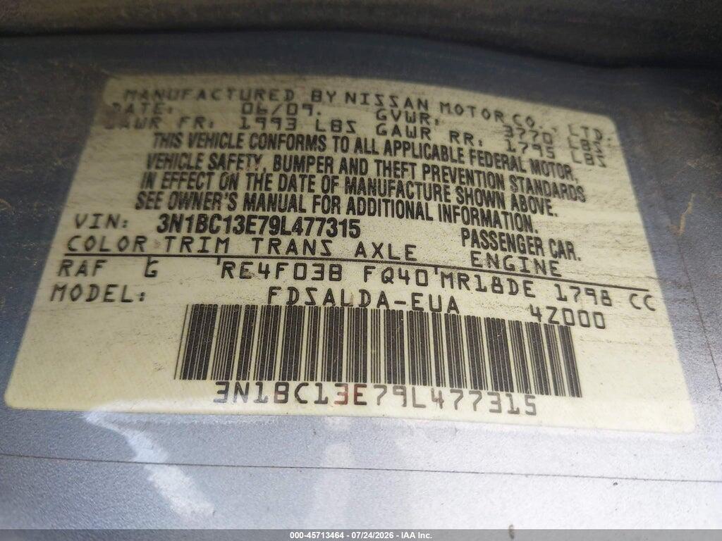 3N1BC13E79L477315 2009 NISSAN VERSA photo no. 9