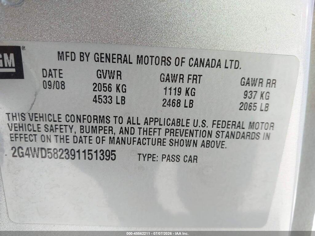 2G4WD582391151395 2009 BUICK LACROSSE photo no. 9