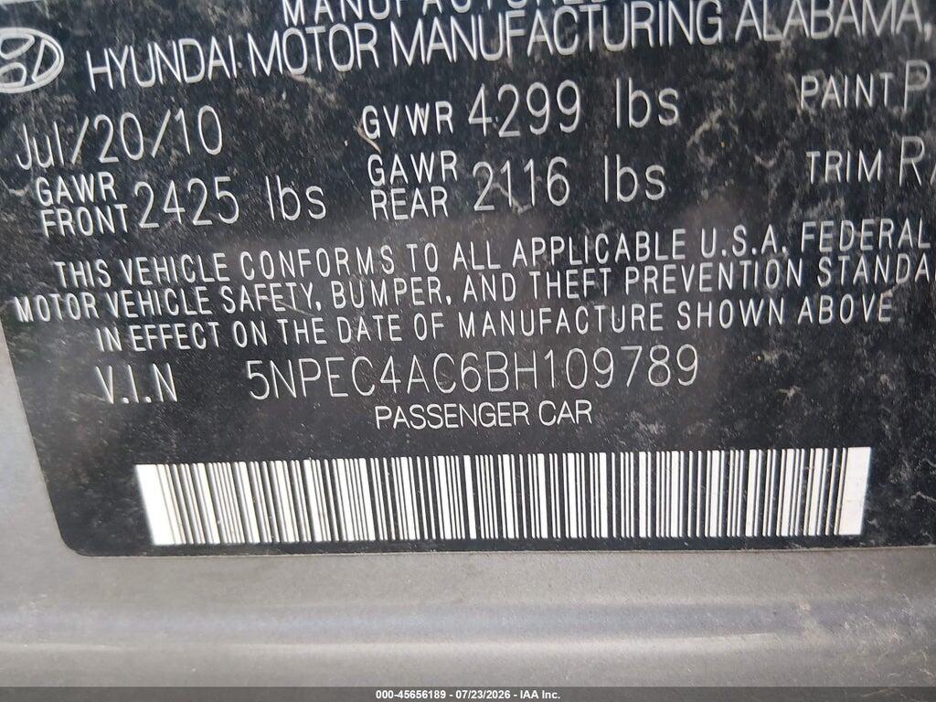 5NPEC4AC6BH109789 2011 HYUNDAI SONATA photo no. 9