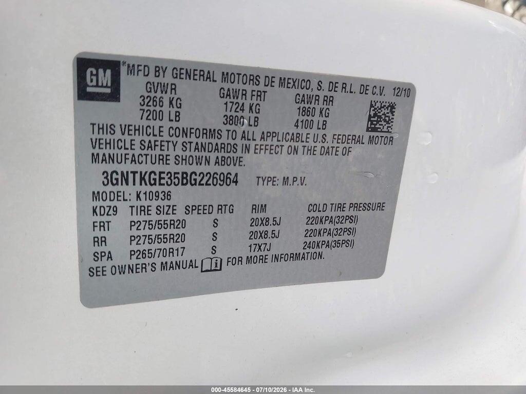 3GNTKGE35BG226964 2011 CHEVROLET AVALANCHE 1500 photo no. 9