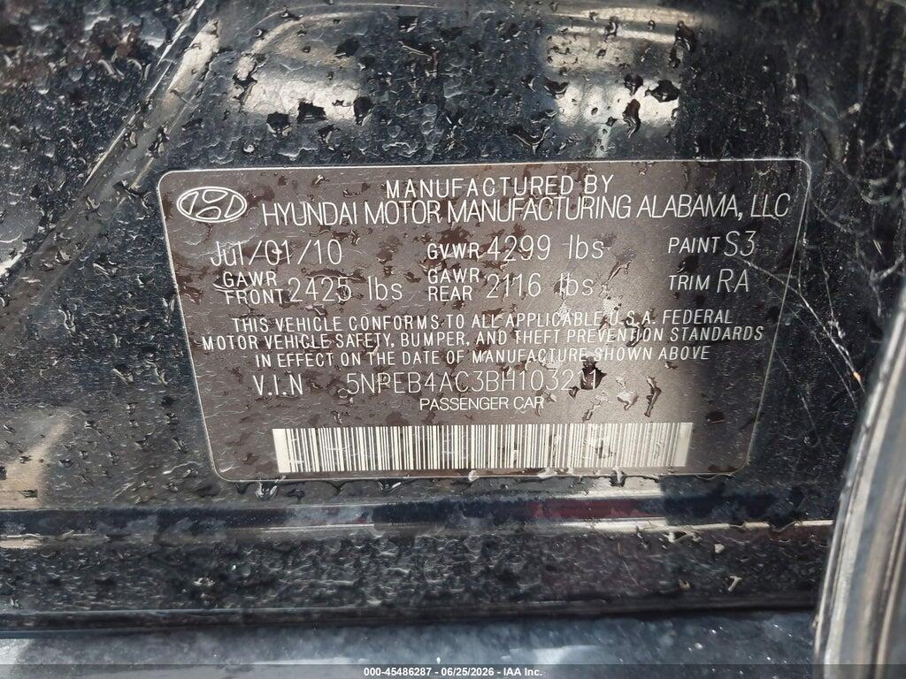 5NPEB4AC3BH103211 2011 HYUNDAI SONATA photo no. 9