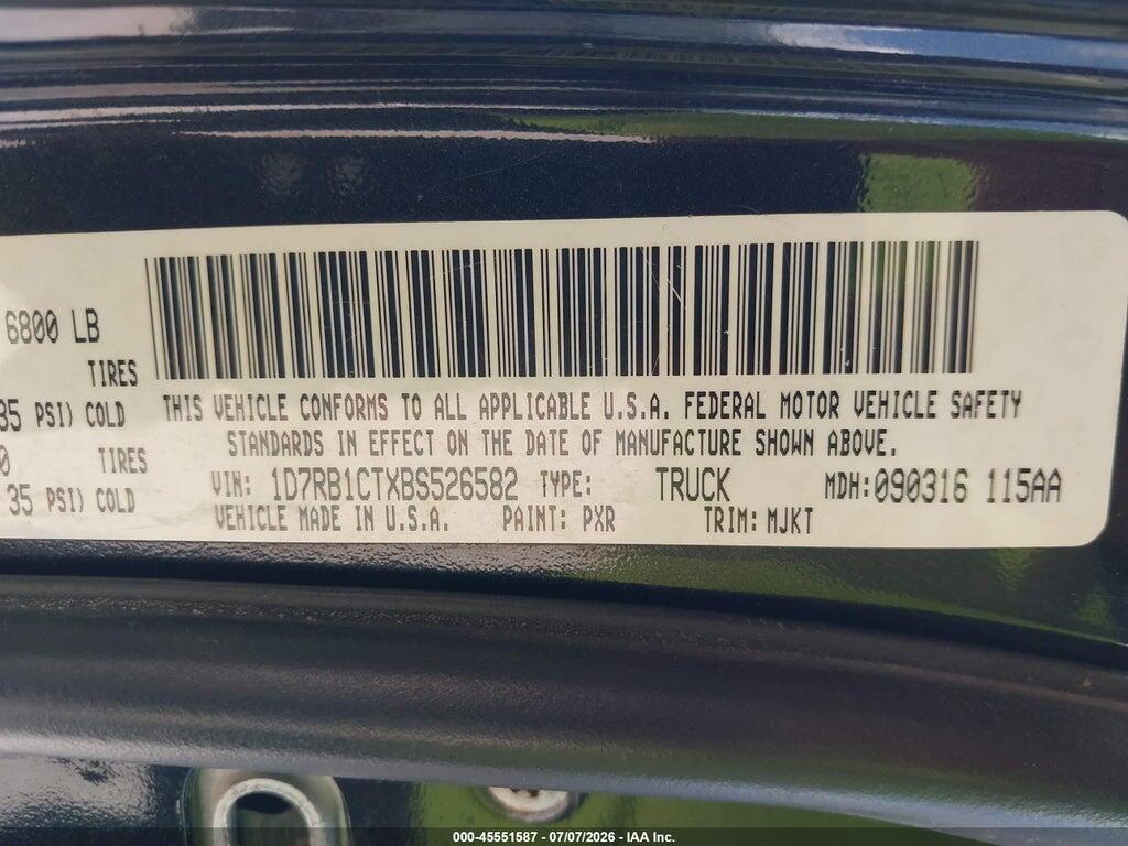 1D7RB1CTXBS526582 2011 RAM RAM 1500 photo no. 9