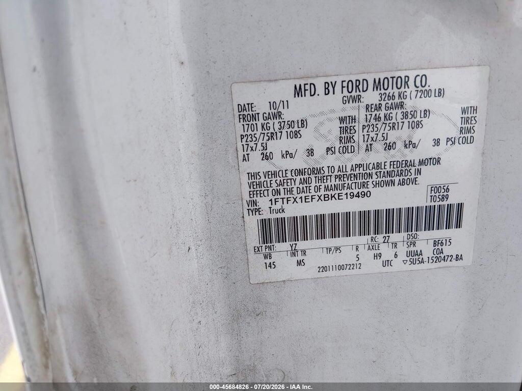 1FTFX1EFXBKE19490 2011 FORD F-150 photo no. 9