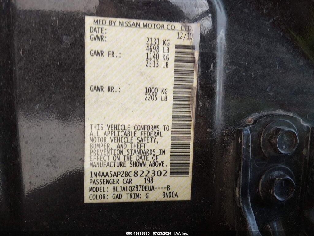 1N4AA5AP2BC822302 2011 NISSAN MAXIMA photo no. 9