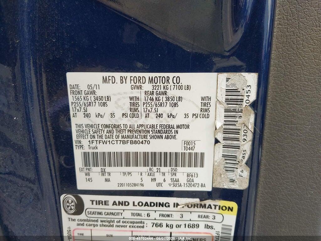 1FTFW1CT7BFB80470 2011 FORD F-150 photo no. 9