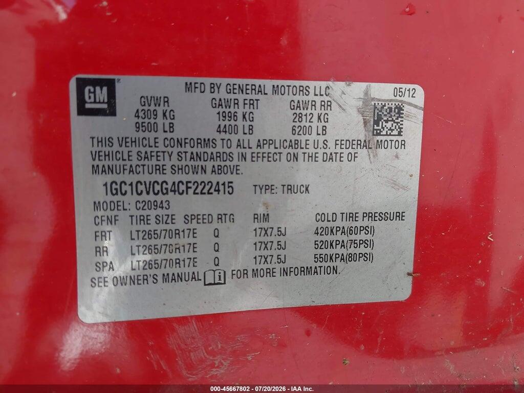 1GC1CVCG4CF222415 2012 CHEVROLET SILVERADO 2500HD photo no. 9