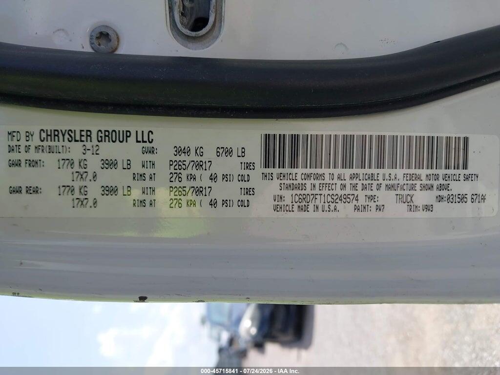 1C6RD7FT1CS249574 2012 RAM 1500 photo no. 9