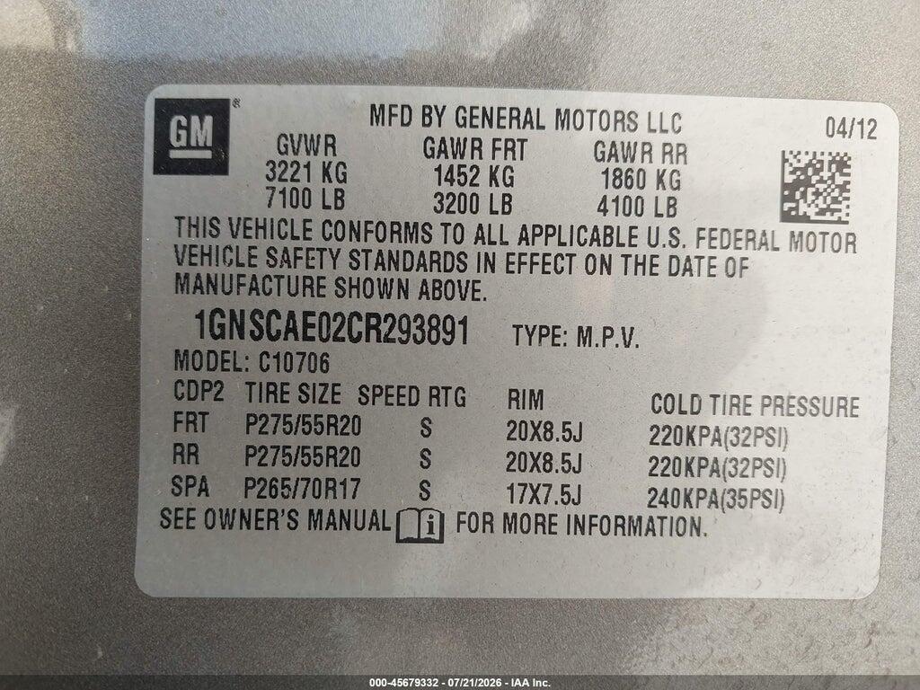 1GNSCAE02CR293891 2012 CHEVROLET TAHOE photo no. 9