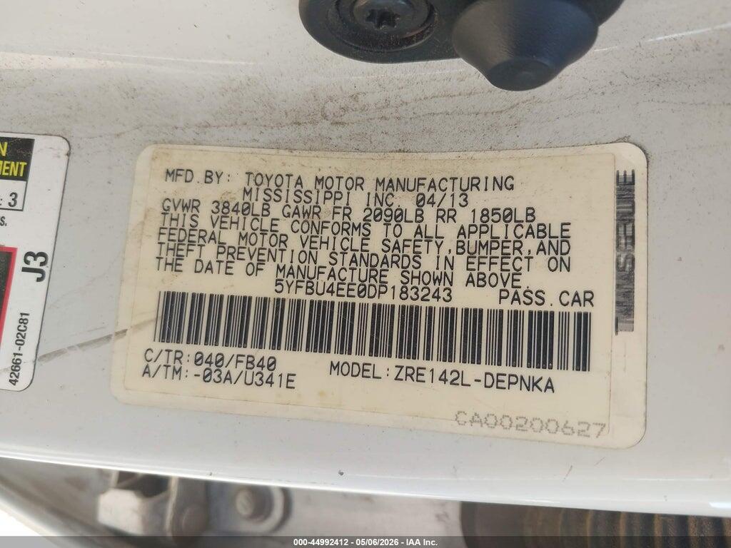 5YFBU4EE0DP183243 2013 TOYOTA COROLLA photo no. 9