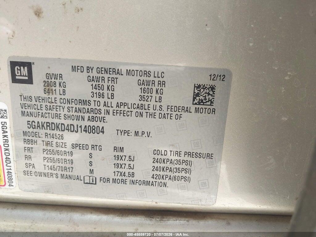 5GAKRDKD4DJ140804 2013 BUICK ENCLAVE photo no. 9