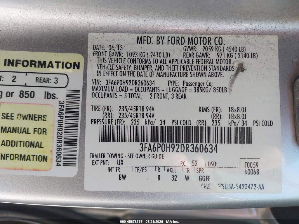 3FA6P0H92DR360634 2013 FORD FUSION photo no. 9