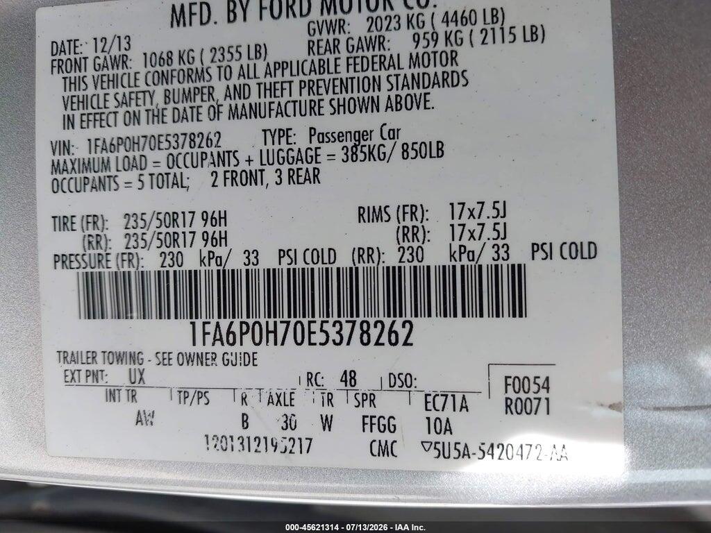 1FA6P0H70E5378262 2014 FORD FUSION photo no. 9