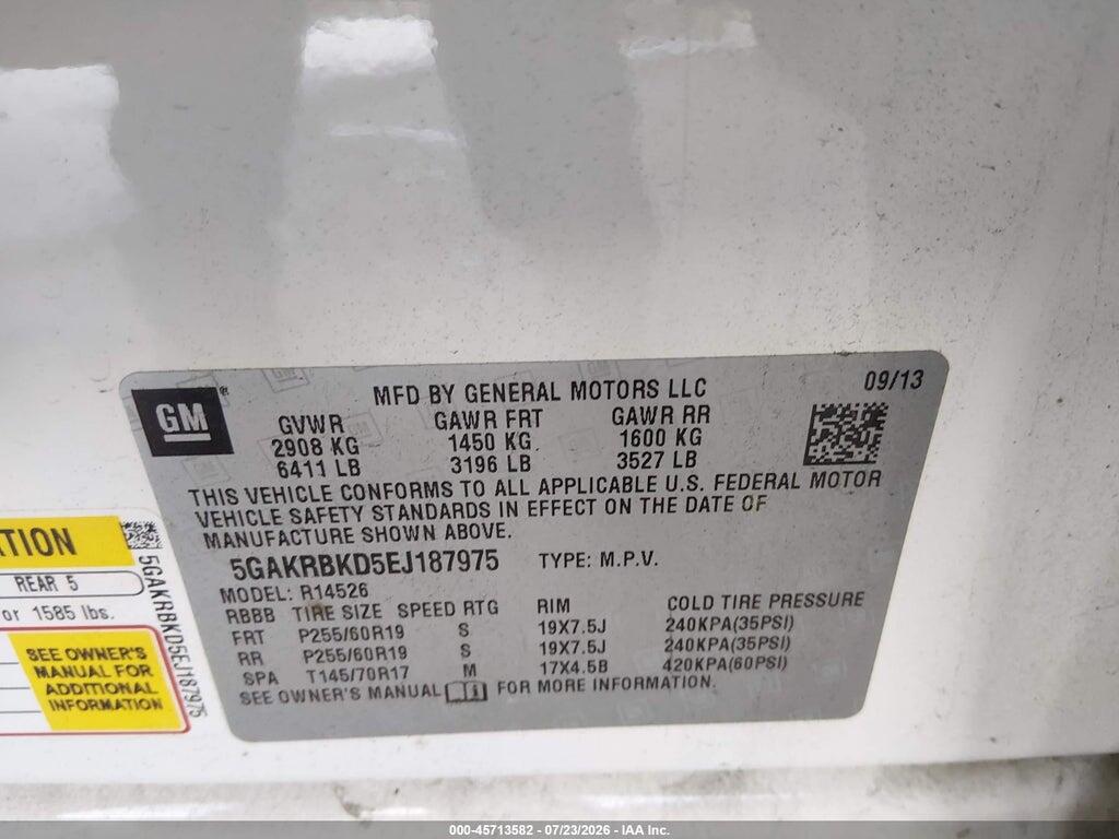 5GAKRBKD5EJ187975 2014 BUICK ENCLAVE photo no. 9