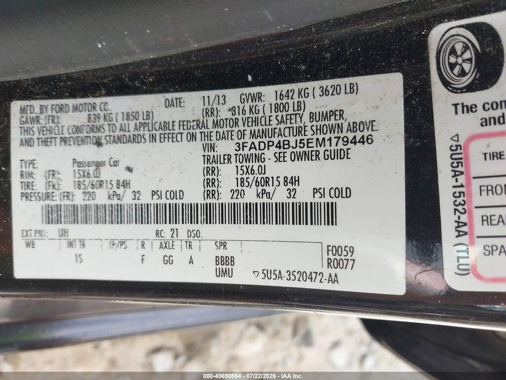 3FADP4BJ5EM179446 2014 FORD FIESTA photo no. 9