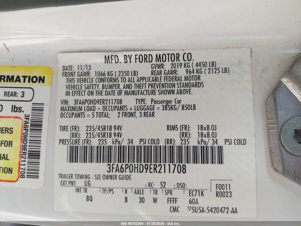 3FA6P0HD9ER211708 2014 FORD FUSION photo no. 9