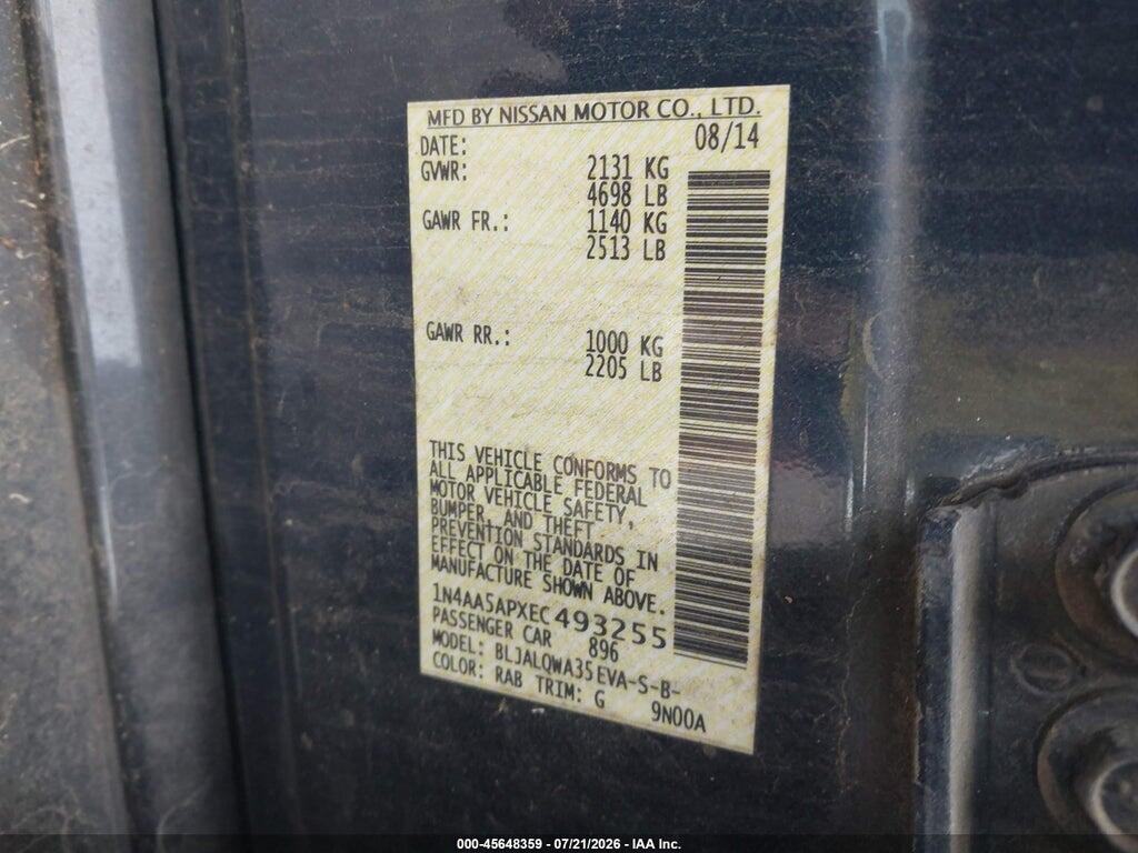 1N4AA5APXEC493255 2014 NISSAN MAXIMA photo no. 9