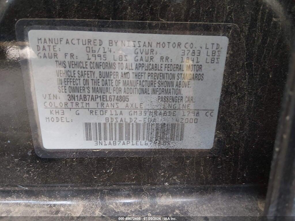 3N1AB7AP1EL674805 2014 NISSAN SENTRA photo no. 9