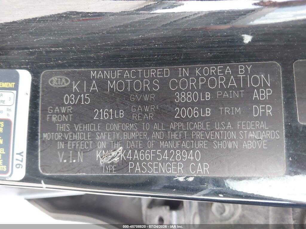 KNAFK4A66F5428940 2015 KIA FORTE photo no. 9