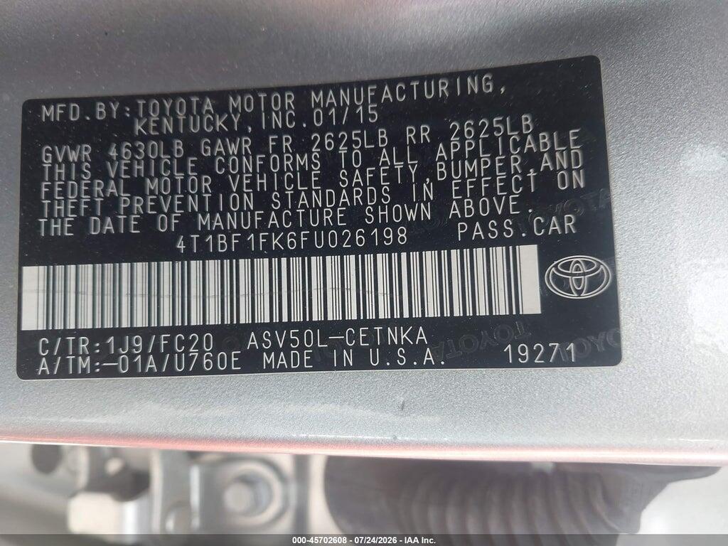 4T1BF1FK6FU026198 2015 TOYOTA CAMRY photo no. 9