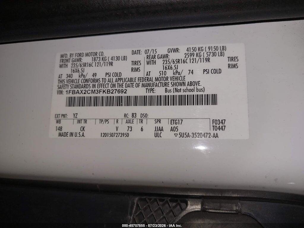 1FBAX2CM3FKB27692 2015 FORD TRANSIT-350 photo no. 9