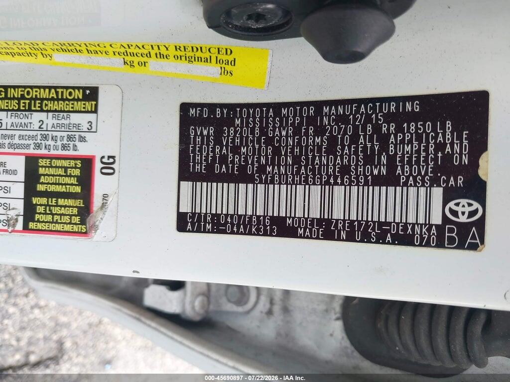 5YFBURHE6GP446591 2016 TOYOTA COROLLA photo no. 9