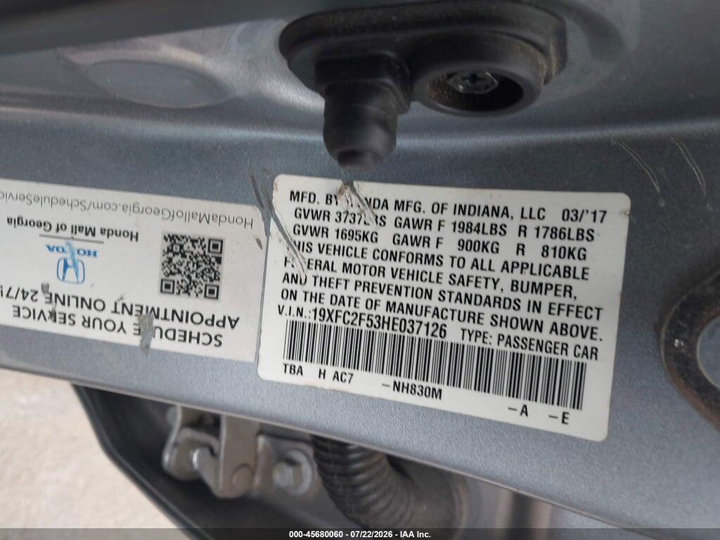 19XFC2F53HE037126 2017 HONDA CIVIC photo no. 9