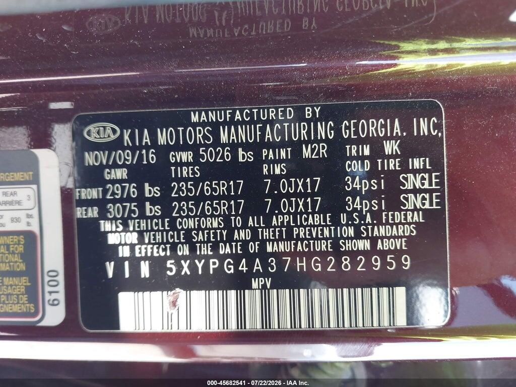 5XYPG4A37HG282959 2017 KIA SORENTO photo no. 9