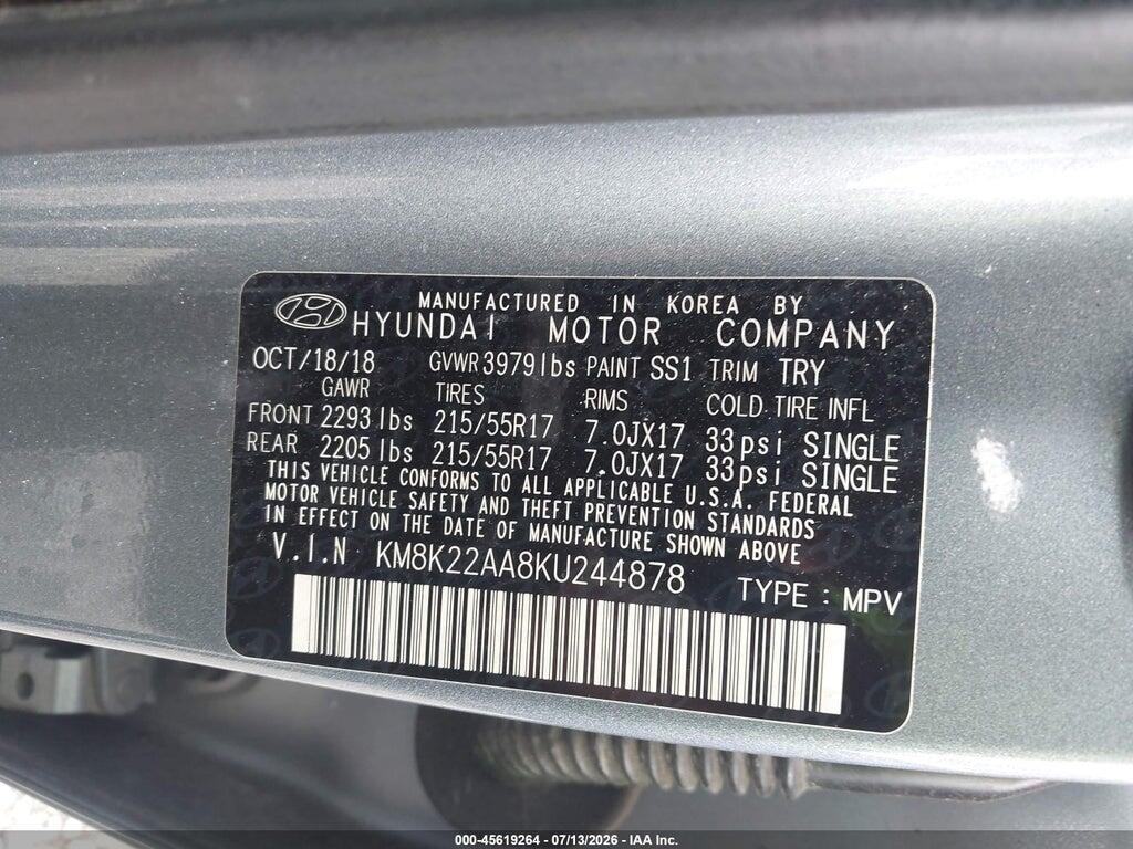 KM8K22AA8KU244878 2019 HYUNDAI KONA photo no. 9