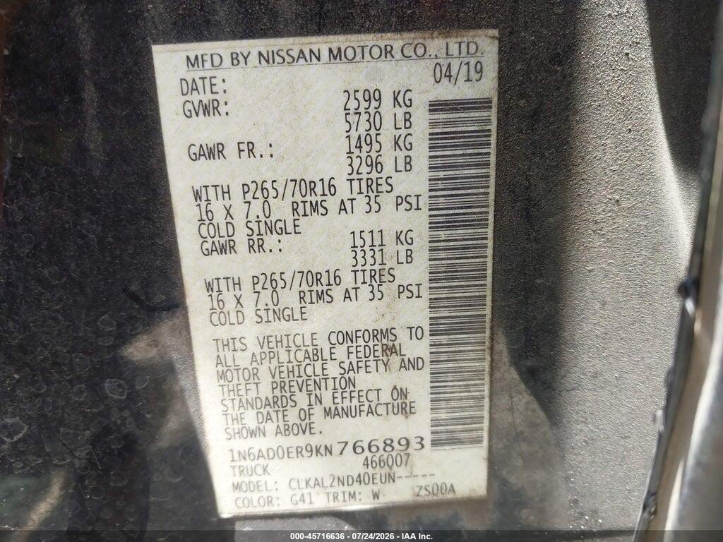 1N6AD0ER9KN766893 2019 NISSAN FRONTIER photo no. 9