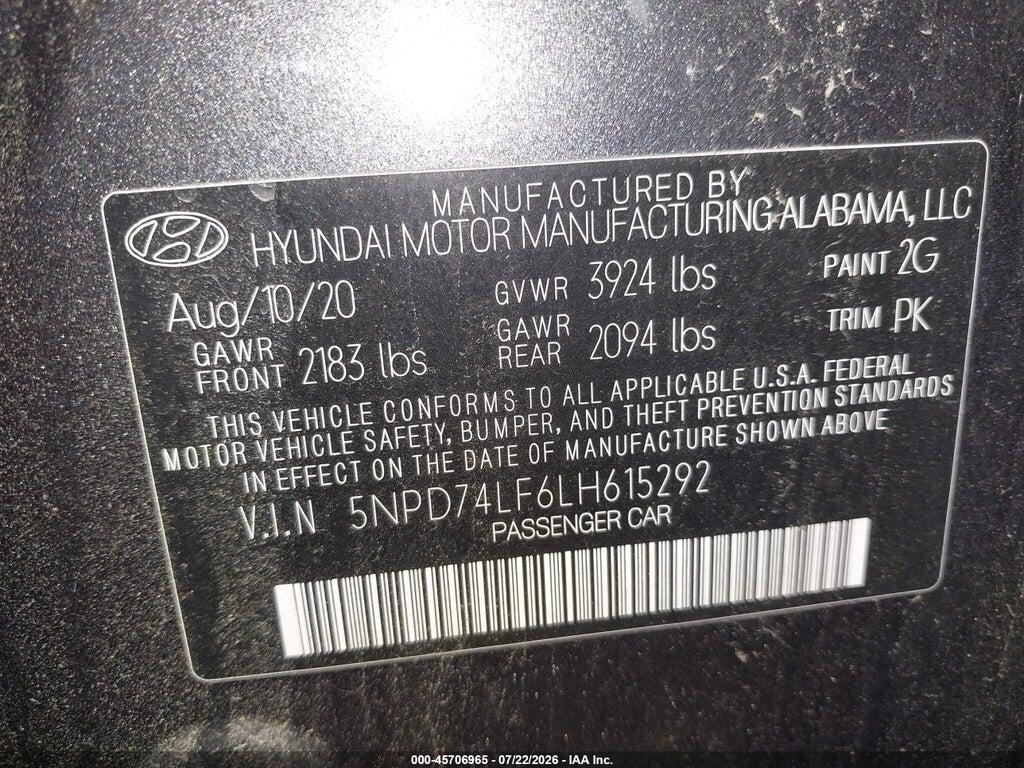 5NPD74LF6LH615292 2020 HYUNDAI ELANTRA photo no. 9