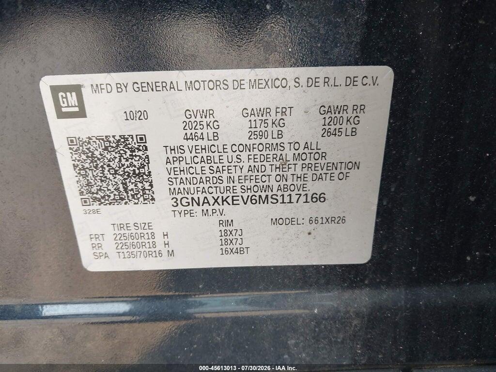 3GNAXKEV6MS117166 2021 CHEVROLET EQUINOX photo no. 9