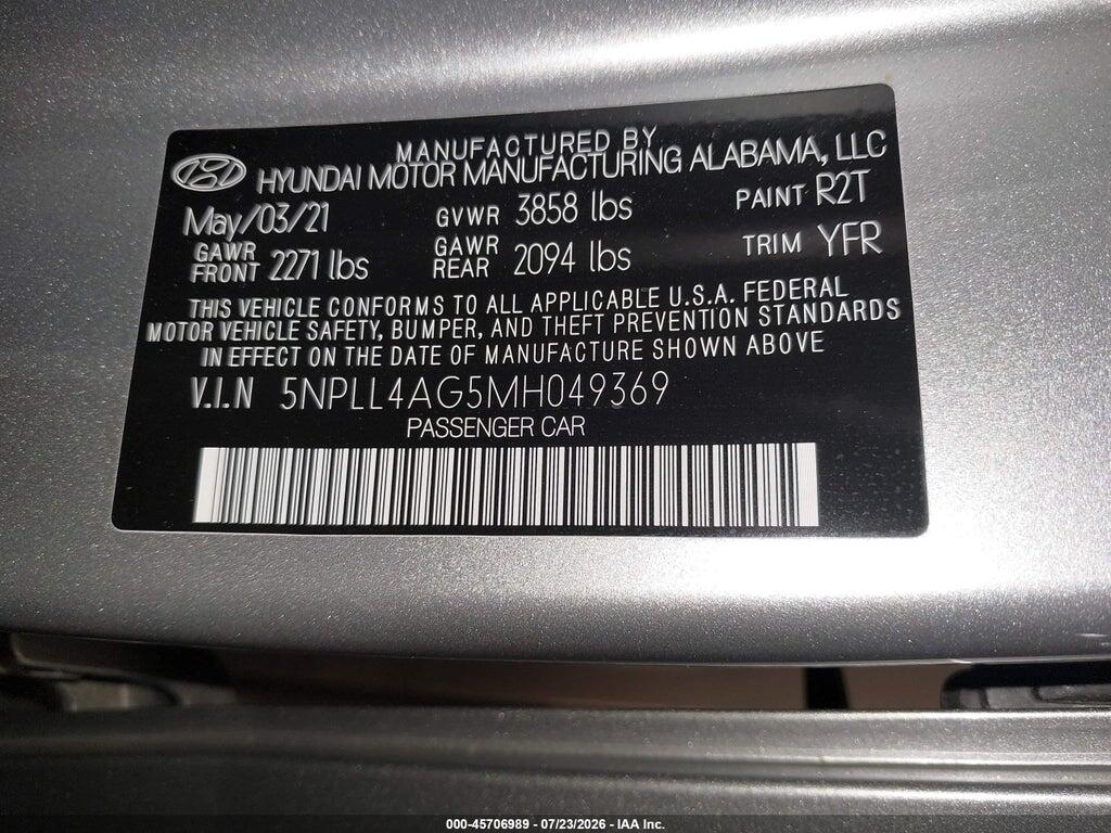 5NPLL4AG5MH049369 2021 HYUNDAI ELANTRA photo no. 9