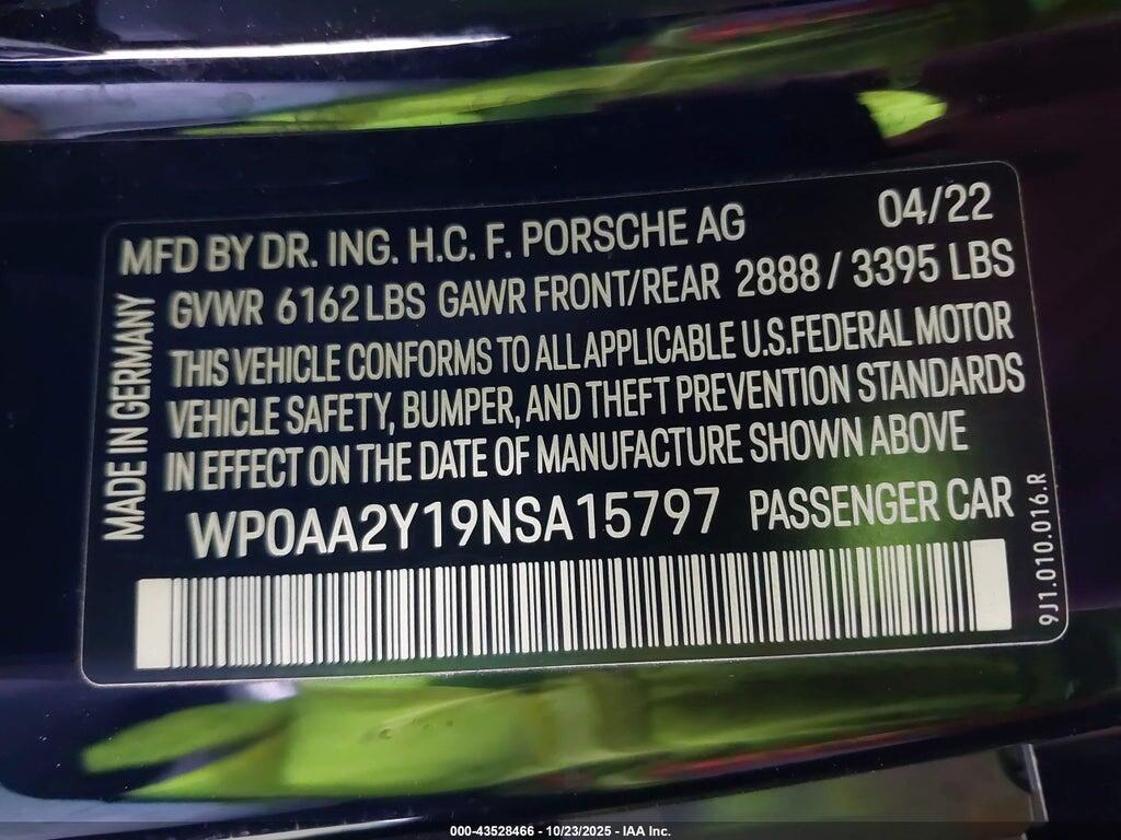 WP0AA2Y19NSA15797 2022 PORSCHE TAYCAN photo no. 9
