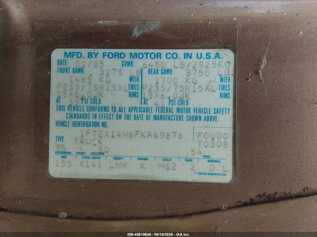 1FTEX14H6FKA69876 1985 FORD F150 photo no. 9