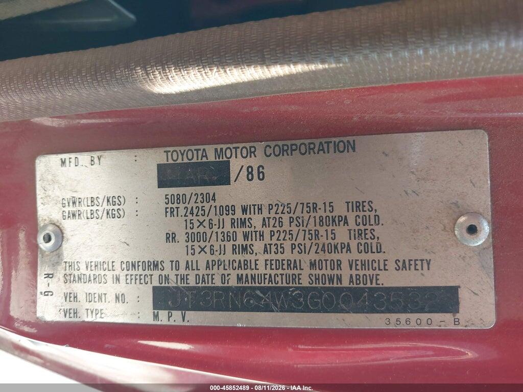 JT3RN64W3G0043532 1986 TOYOTA 4RUNNER photo no. 9