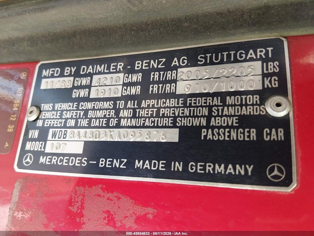 WDBBA48D3KA095878 1989 MERCEDES-BENZ 560 photo no. 9