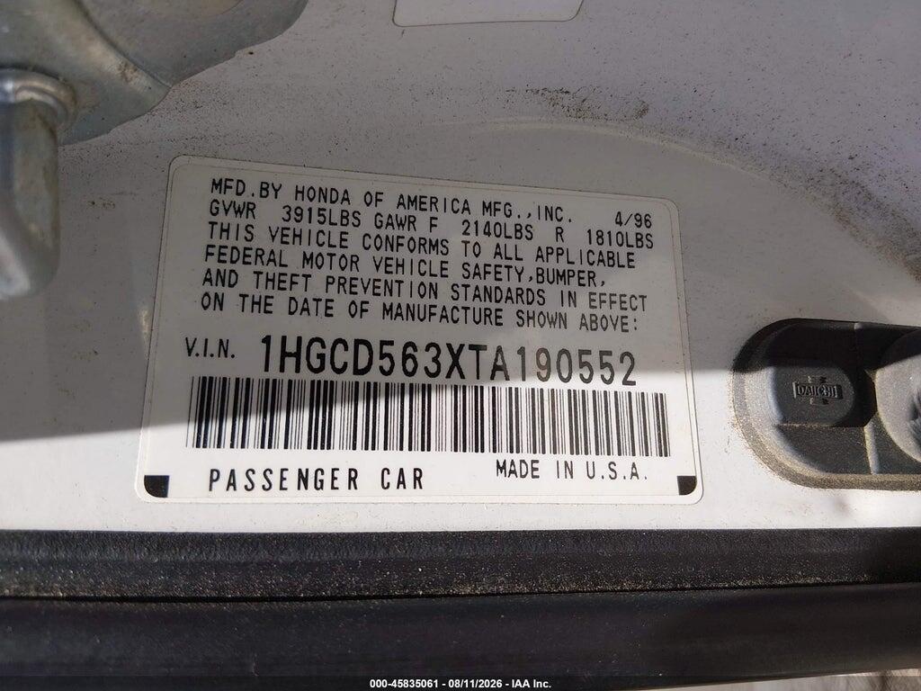 1HGCD563XTA190552 1996 HONDA ACCORD photo no. 9