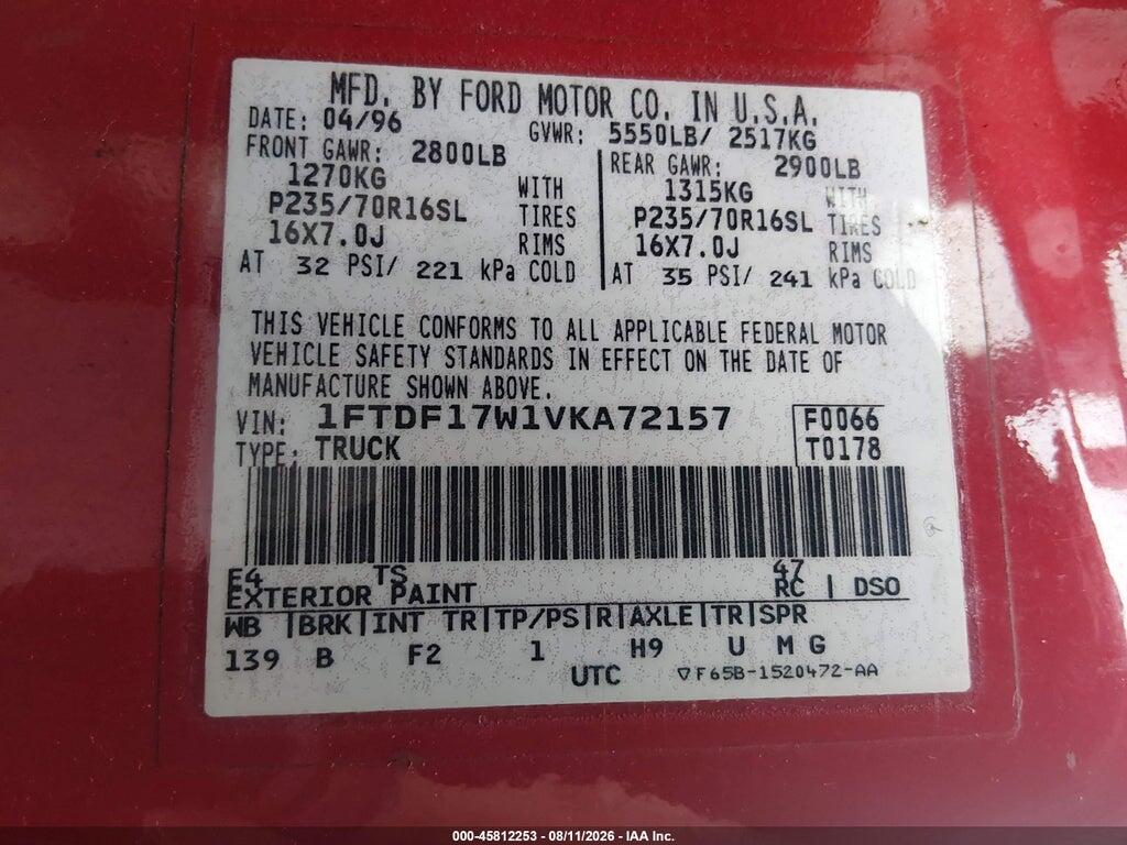 1FTDF17W1VKA72157 1997 FORD F-150 STANDARD photo no. 9