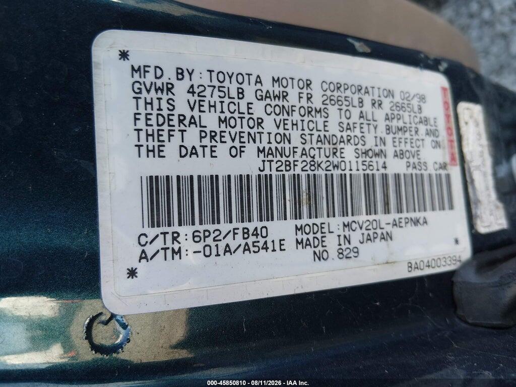 JT2BF28K2W0115614 1998 TOYOTA CAMRY photo no. 9
