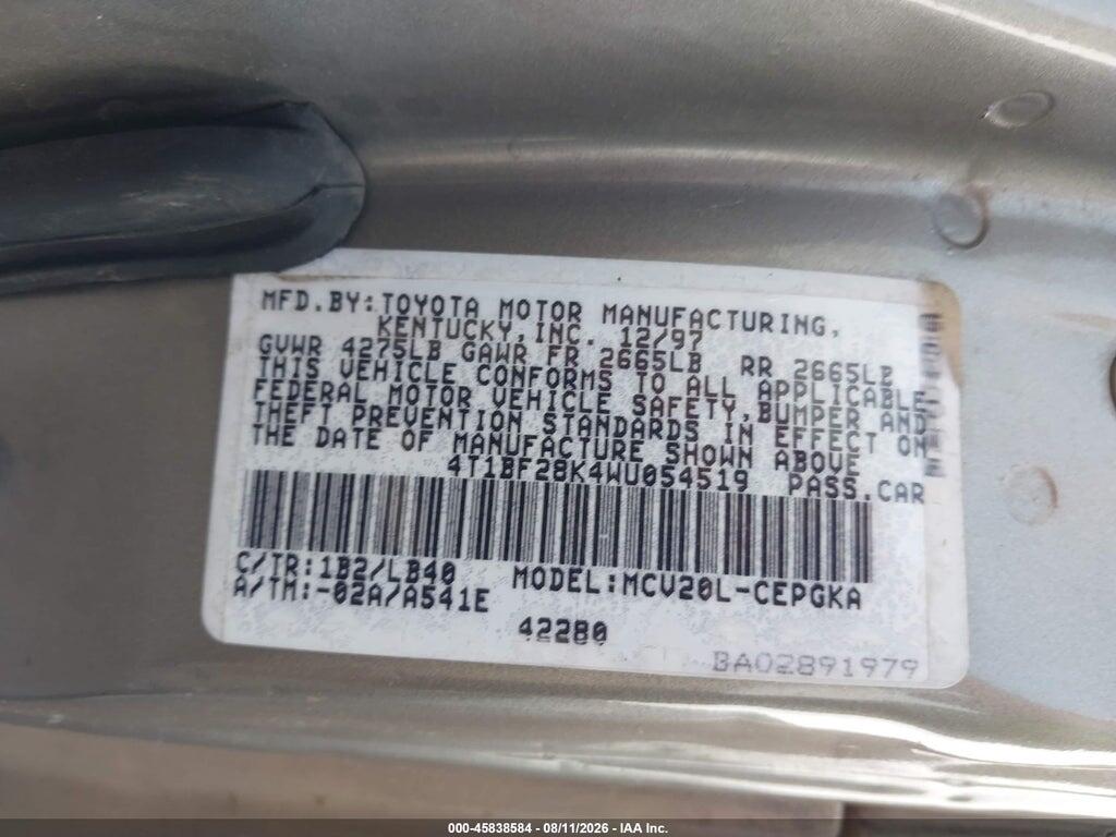 4T1BF28K4WU054519 1998 TOYOTA CAMRY photo no. 9