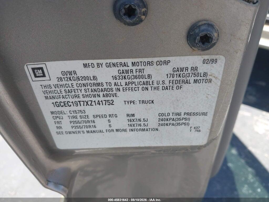 1GCEC19T7XZ141752 1999 CHEVROLET SILVERADO 1500 photo no. 9
