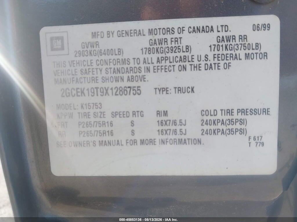 2GCEK19T9X1286755 1999 CHEVROLET SILVERADO 1500 photo no. 9